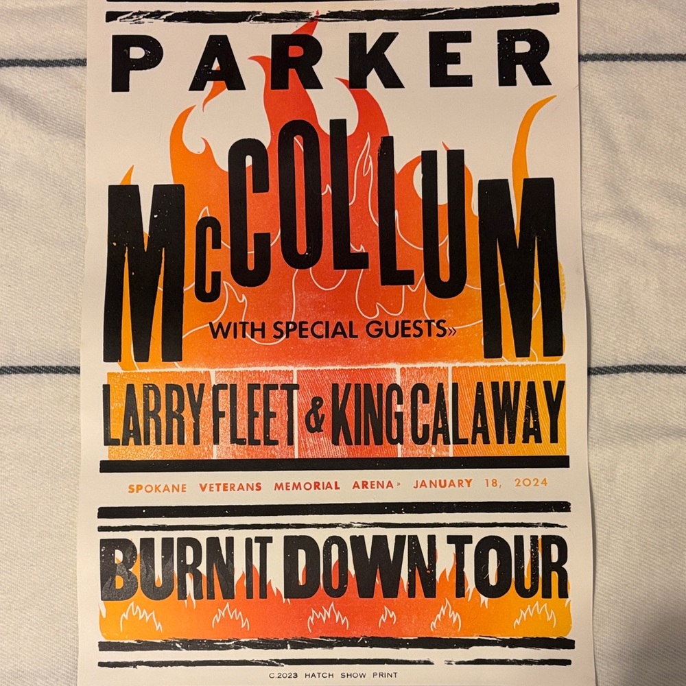 Parker McCollum Burn It Down Tour Poster - Black, Orange, Yellow.